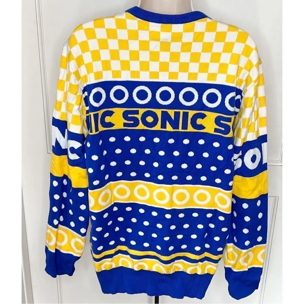 Box Lunch Sonic the Hedgehog Gold Rings Portrait Holiday Sweater New Size Medium